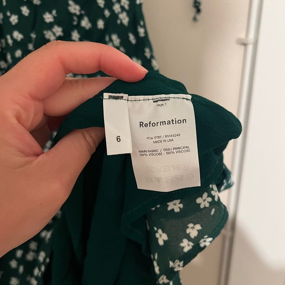 Reformation Oakley Midi Dress Green and White Floral Short Sleeve Small - Picture 12 of 14